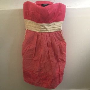 Pink and white strapless dress